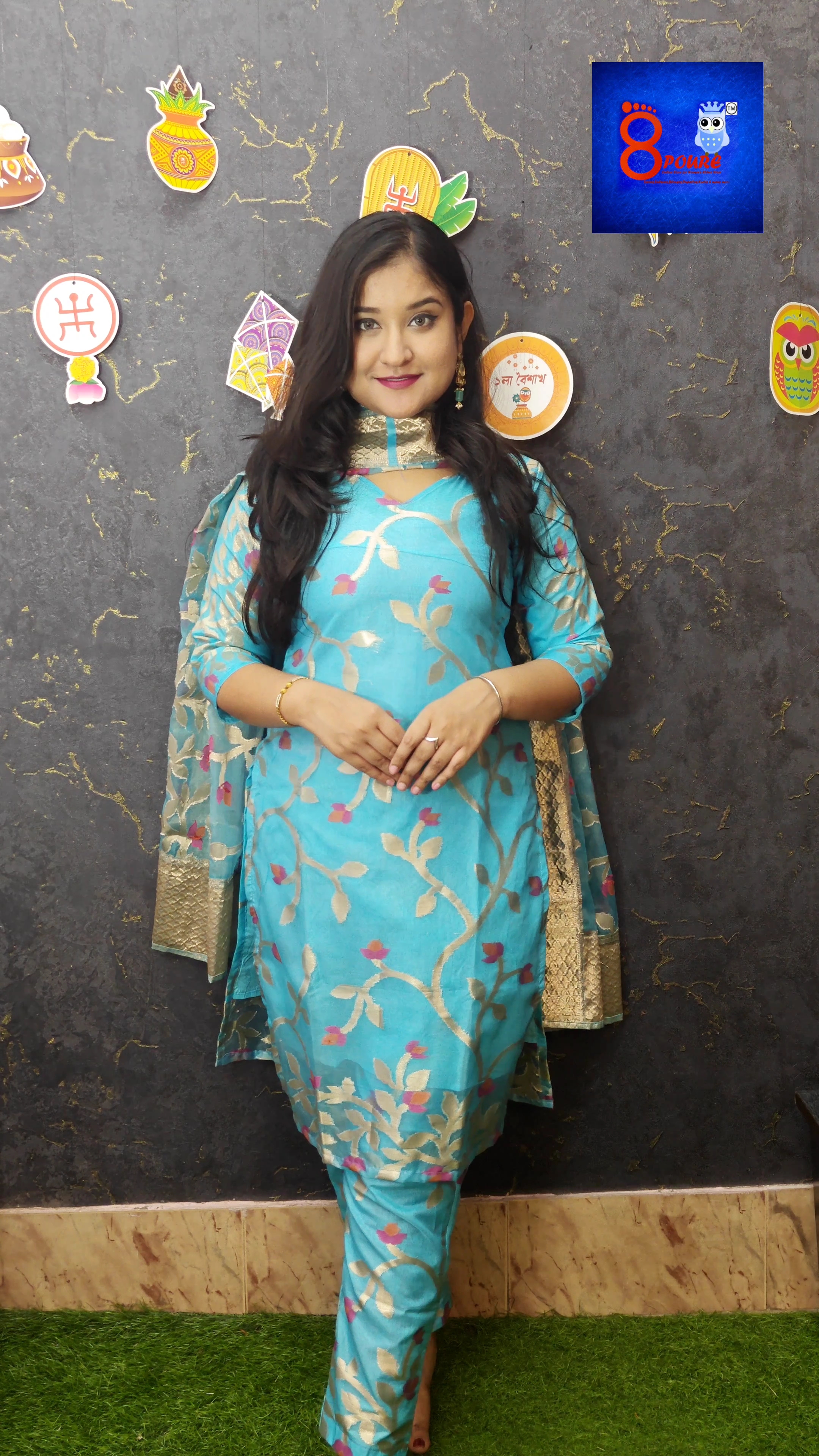 Musline Jamdani Kurti Set | Sky  Blue  | MJK 07