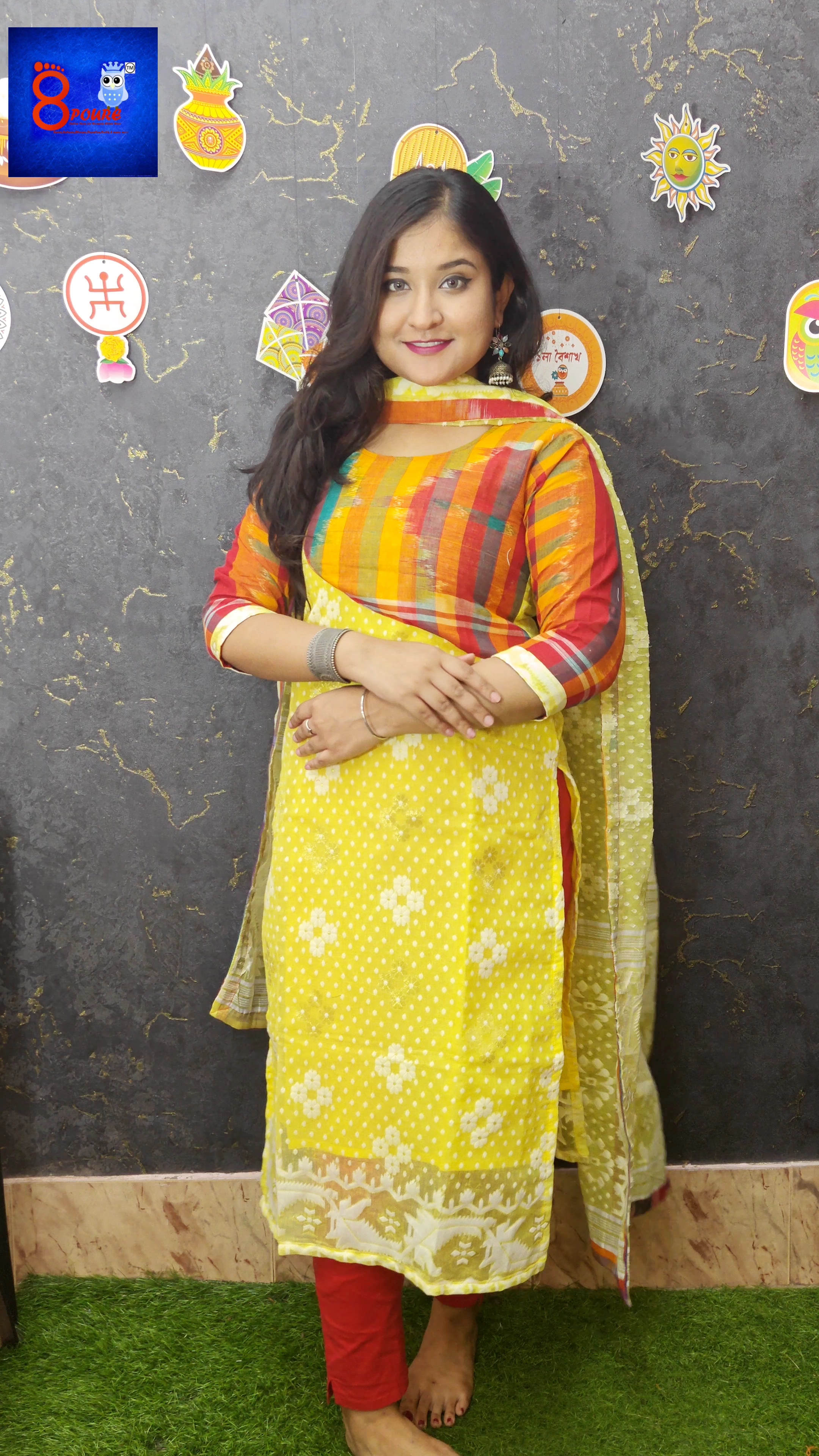 Jamdani Gamcha Patch Work Kurti  Dupatta | Yellow | JKD 68