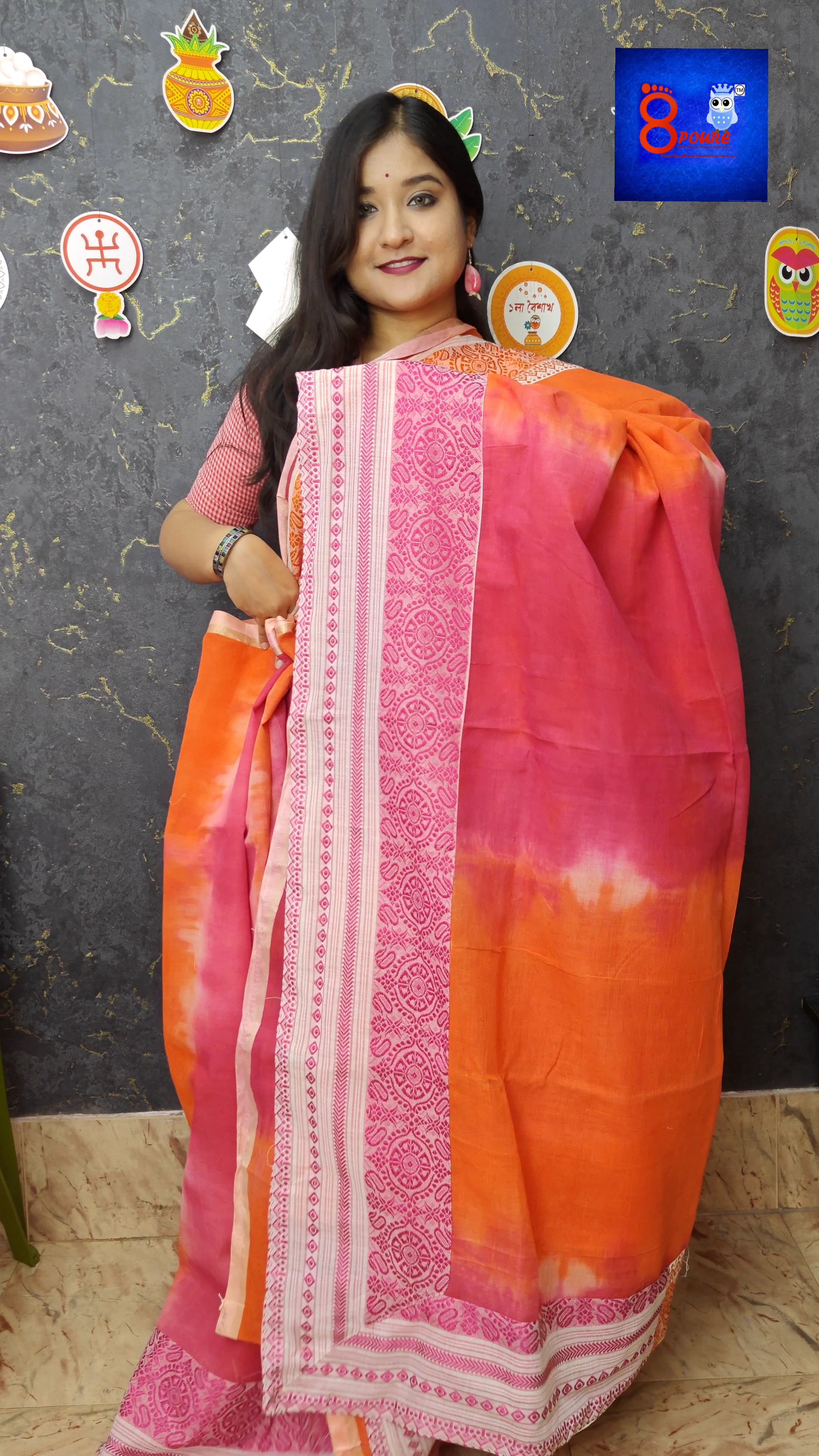 Shivory Jamdani Saree  | Orange  Pink | SJS  01