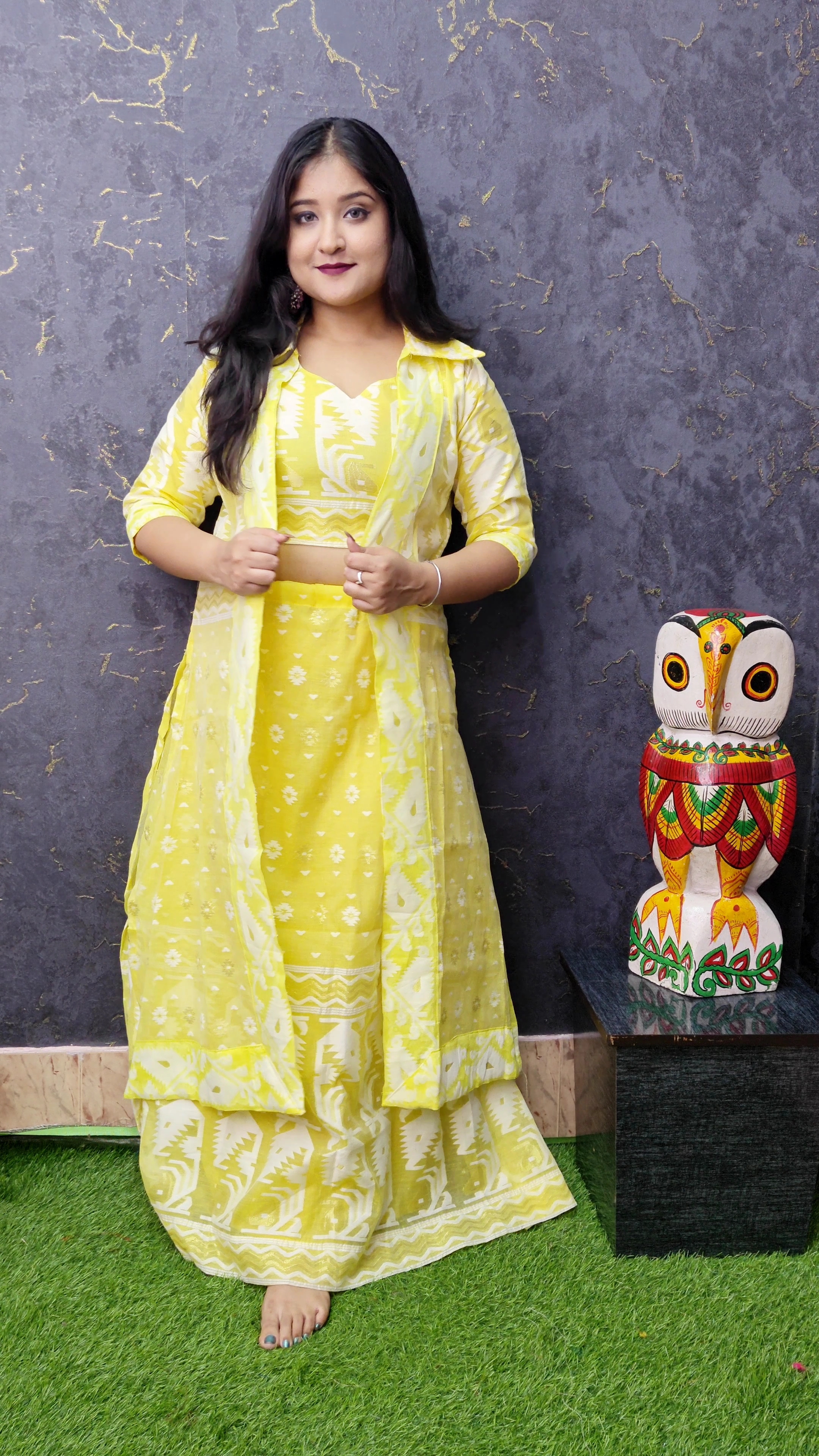 Jamdani Lehenga  3pc Set | Yellow | JL 02