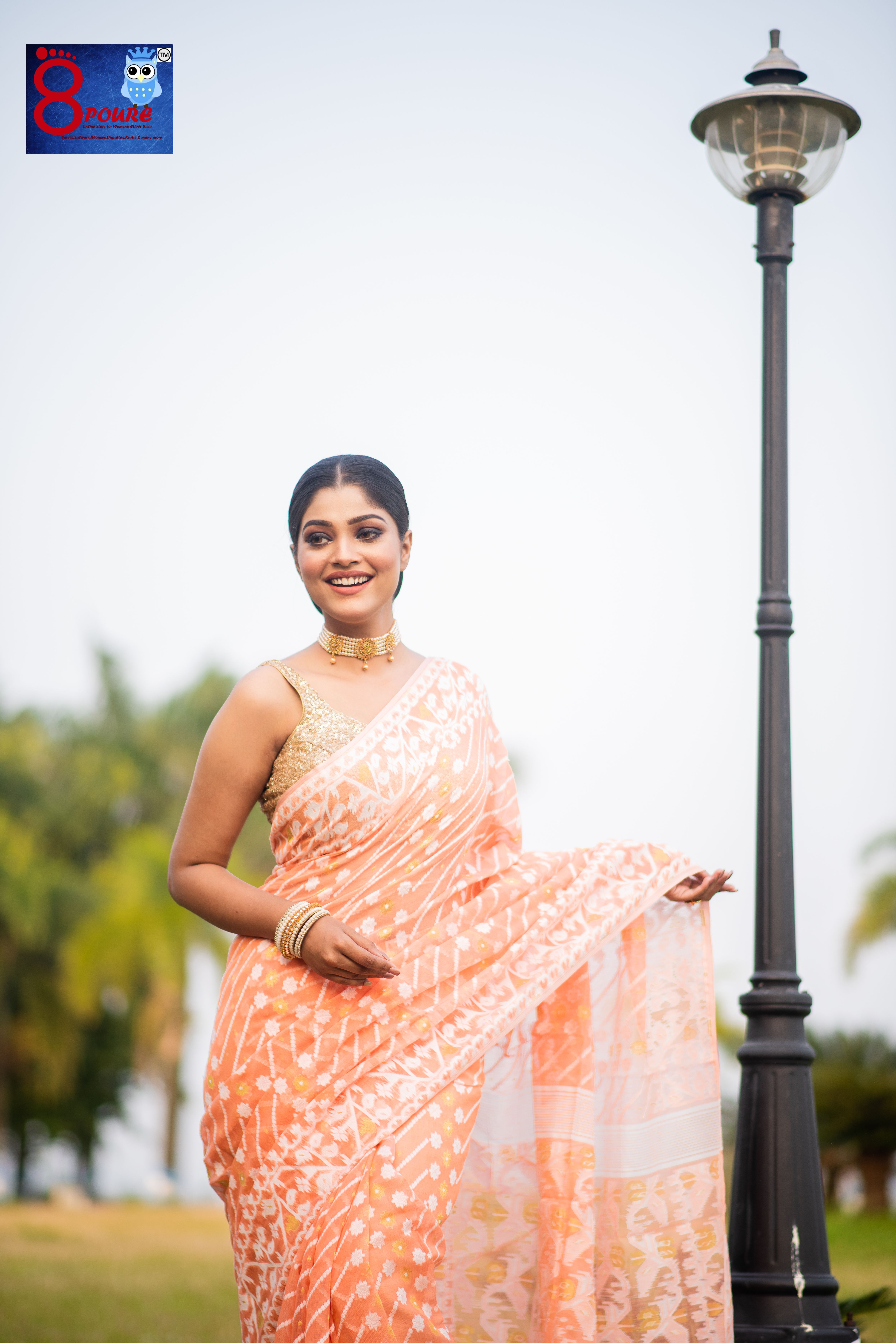 Handloom  Jamdani Saree | Peach  | HJS 02