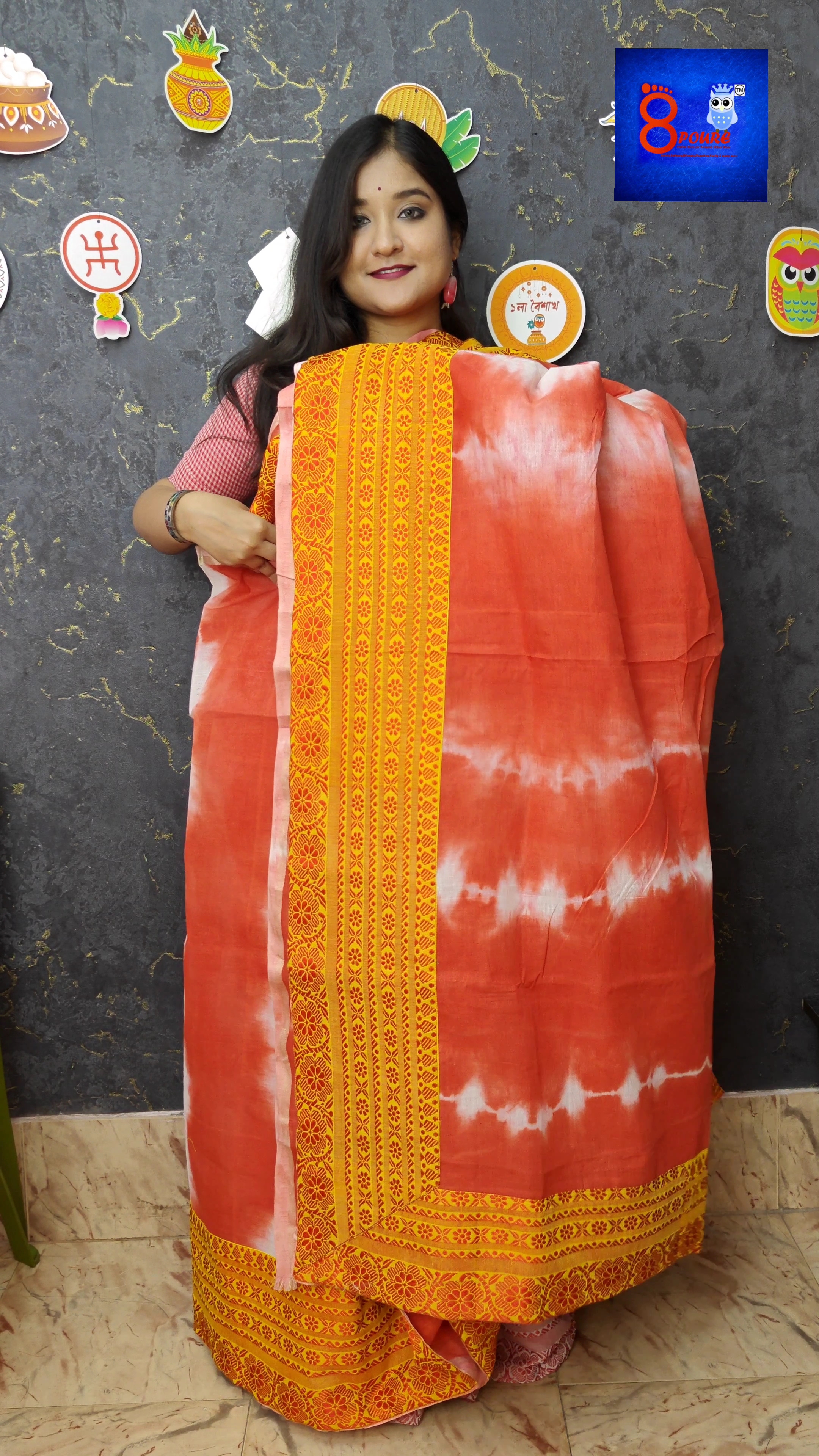 Shivory Jamdani Saree | Orange  yellow  | SJS 02