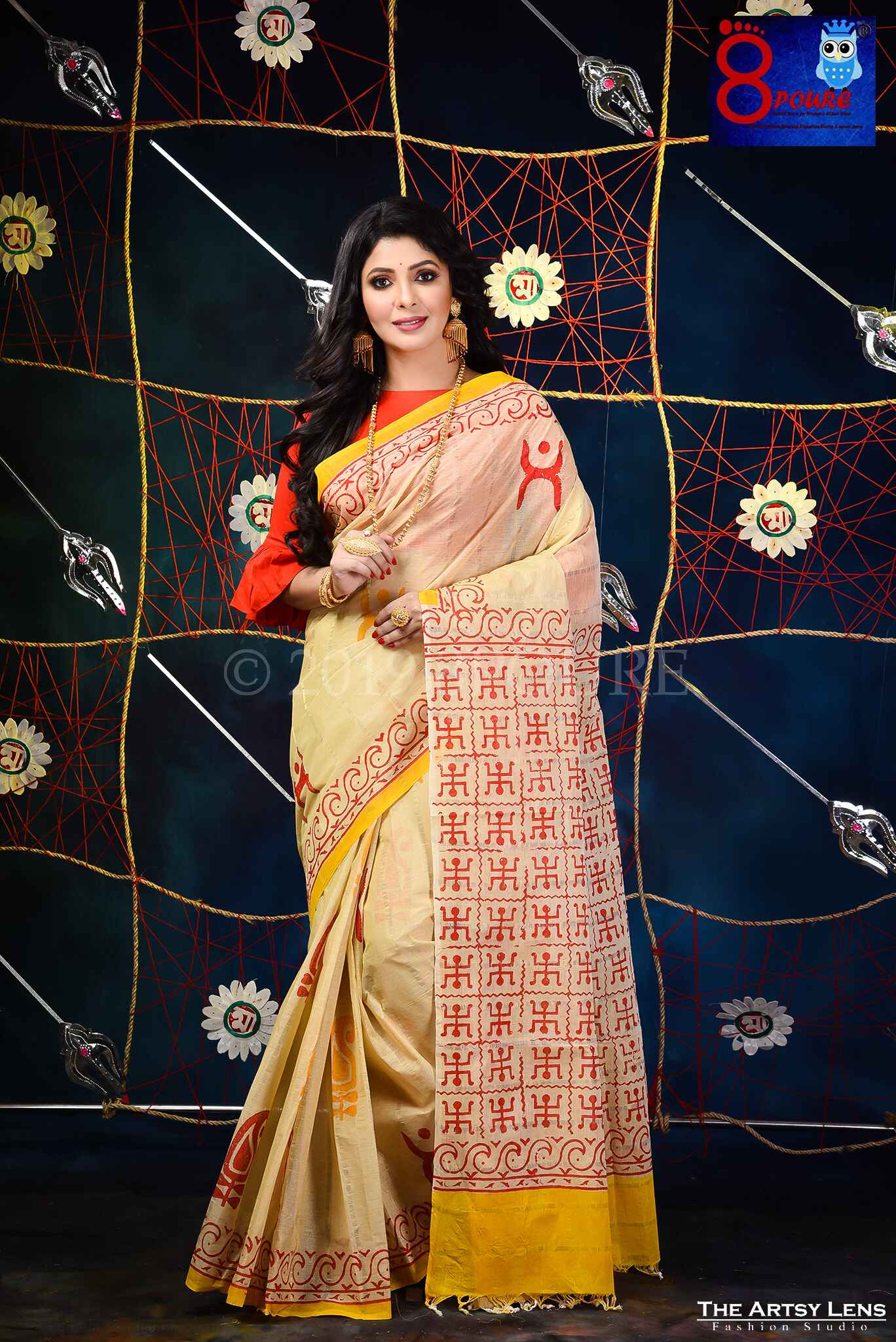 Hand Block Printed Pure Kasavu Cotton 