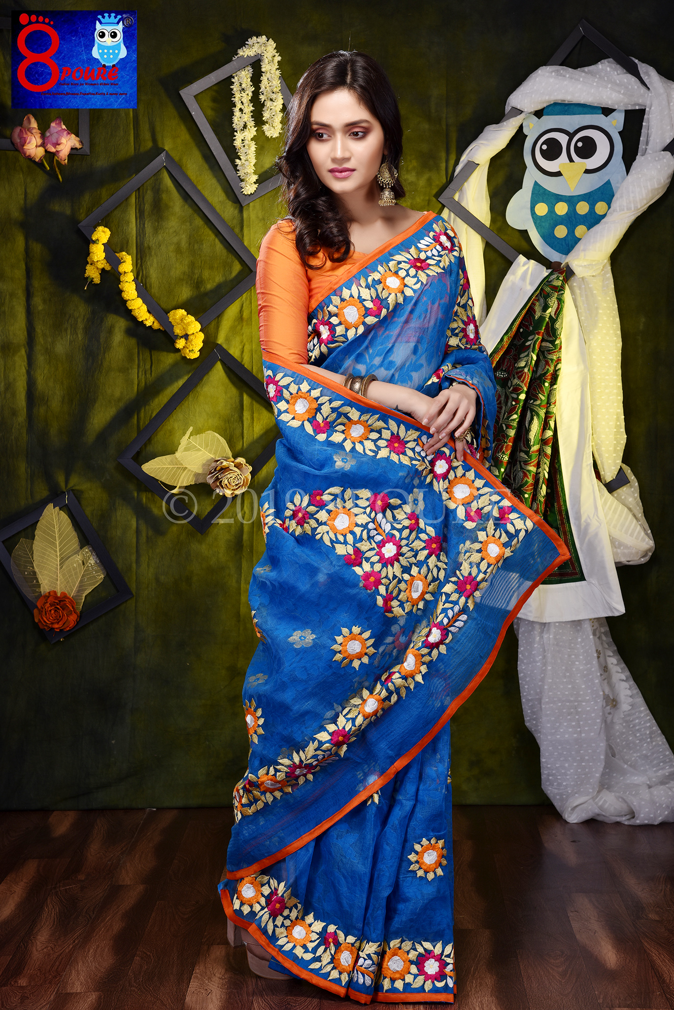 Dhakai Jamdani with Parshi Embroidery Work 