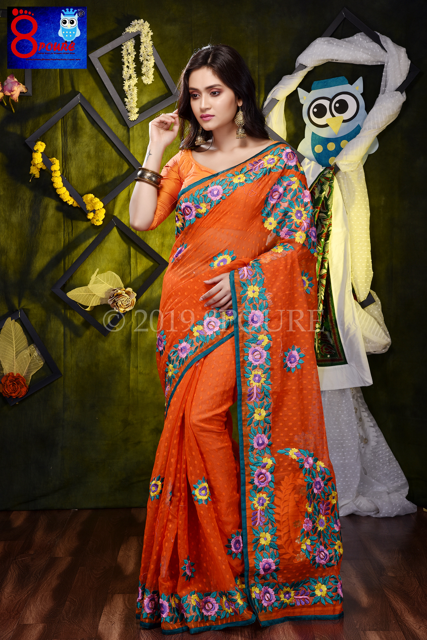 Dhakai Jamdani with Parshi Embroidery Work 