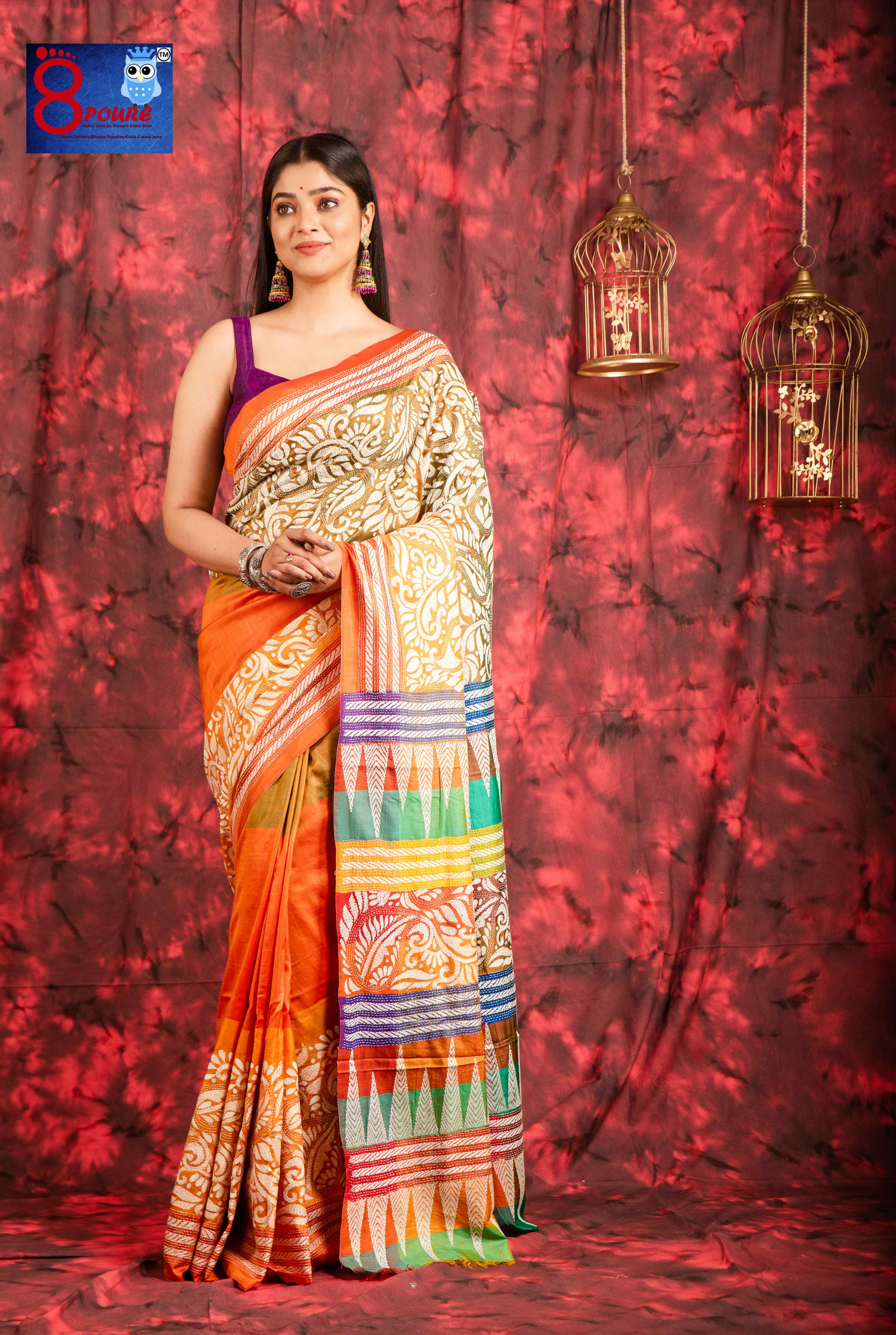 Hand Embroidered Kantha Stitch on Bangalore Silk  | PEC 28