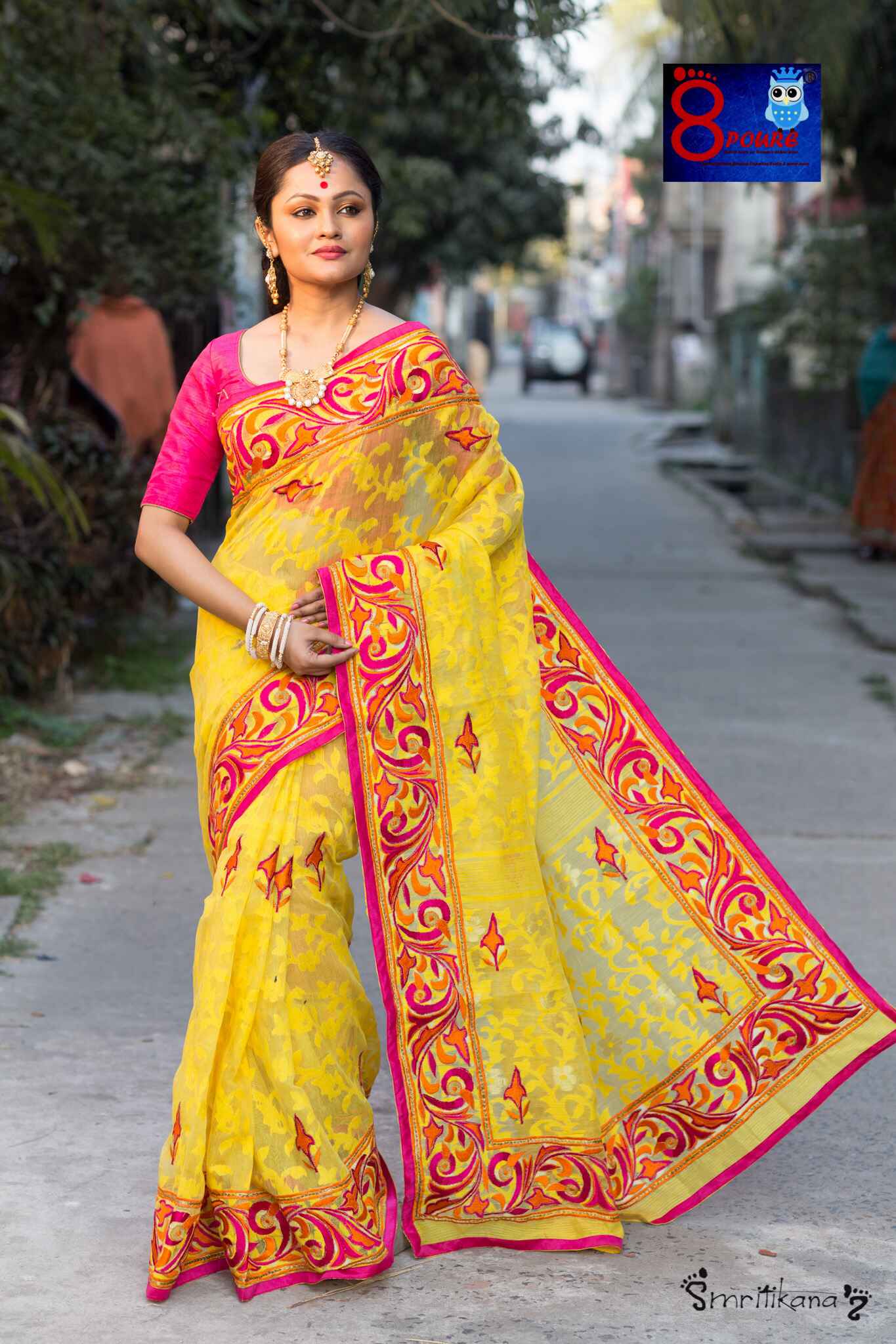Dhakai Jamdani with Parshi Embroidery Work 