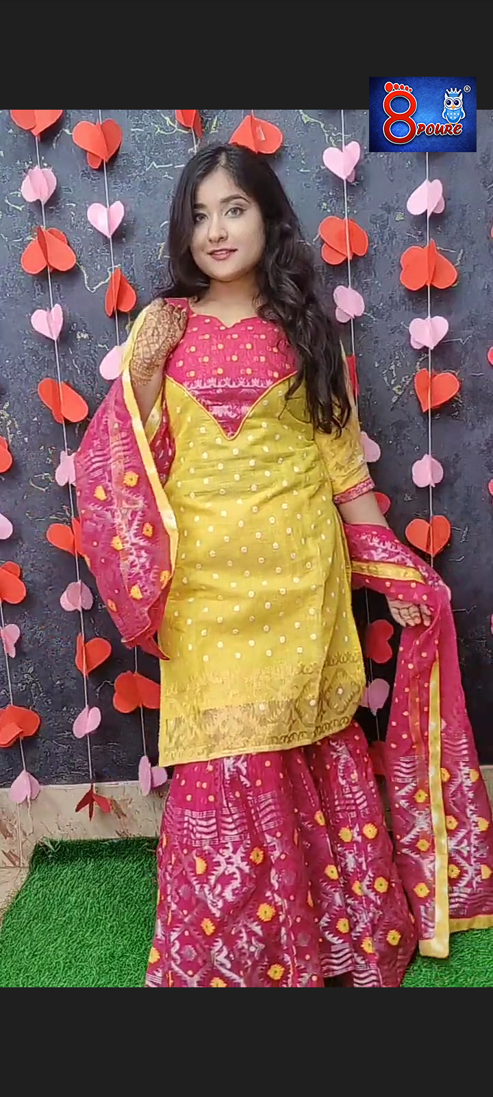 Jamdani Sharara 3pcs Set | Fuchsia Pink & yellow | JS 06