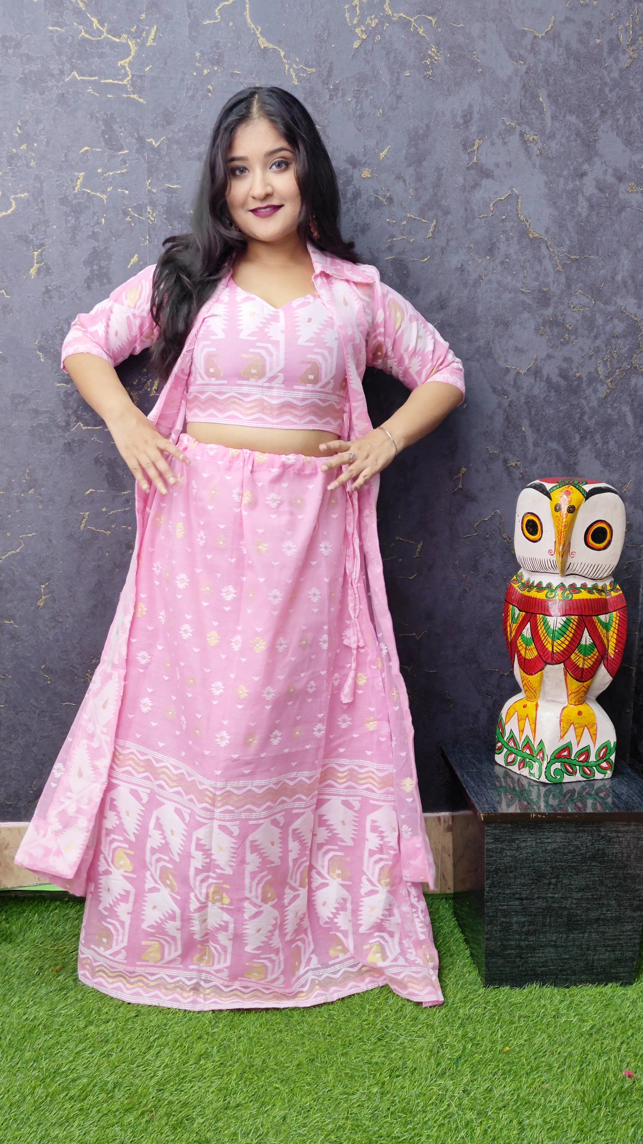 Jamdani Lehenga 3pcs Set  | Pink | JL 01