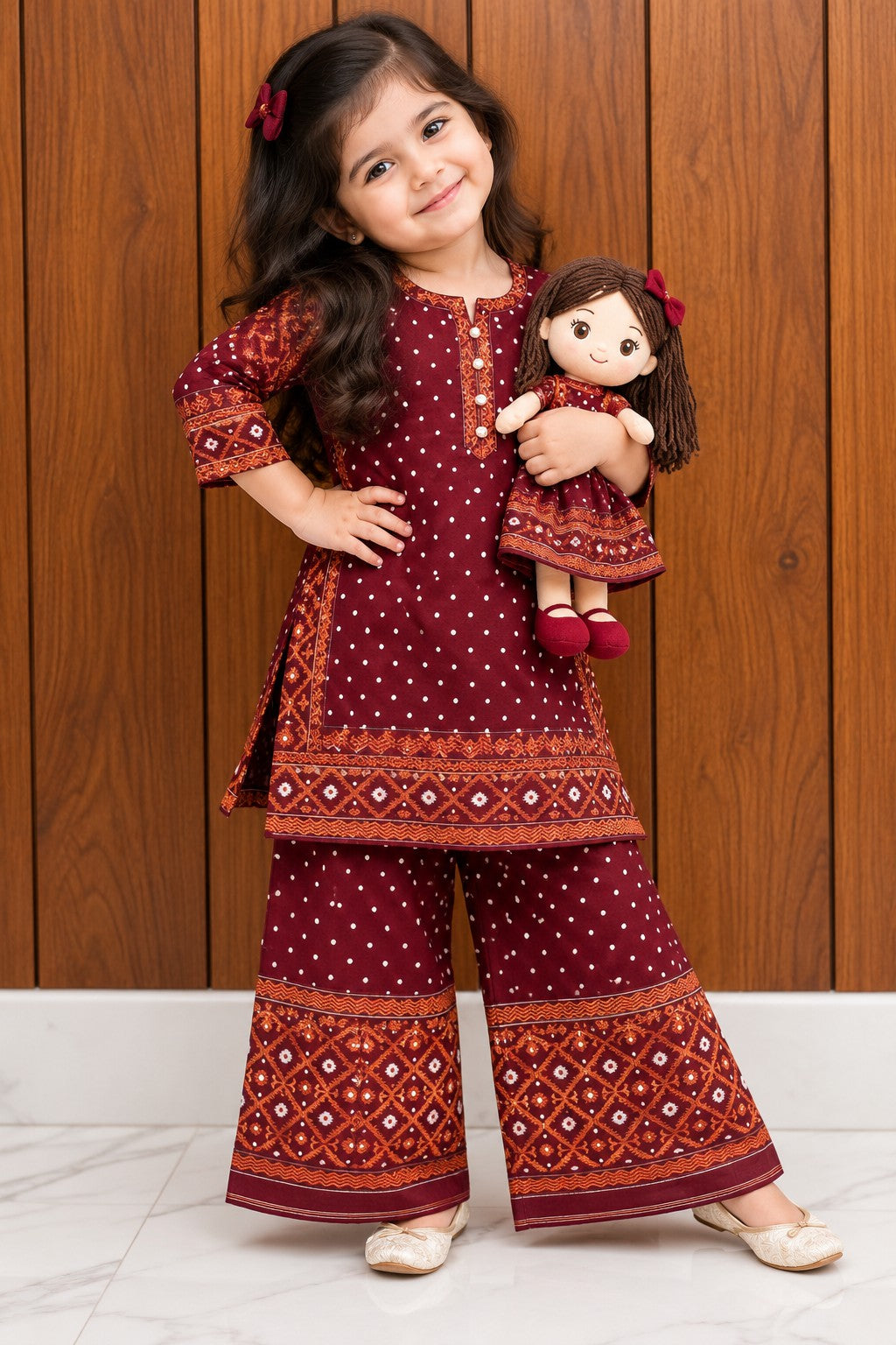 Jamdani Palazzo Set | Maroon