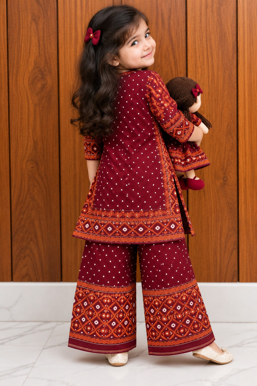 Jamdani Palazzo Set | Maroon