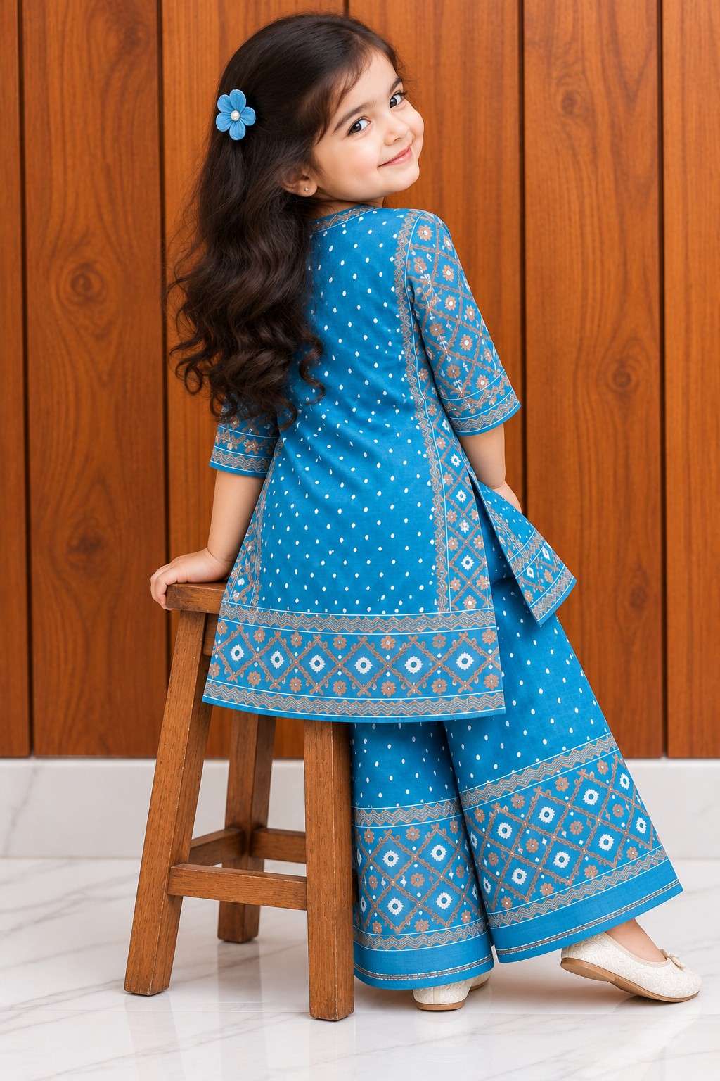 Jamdani Palazzo Set | Sky