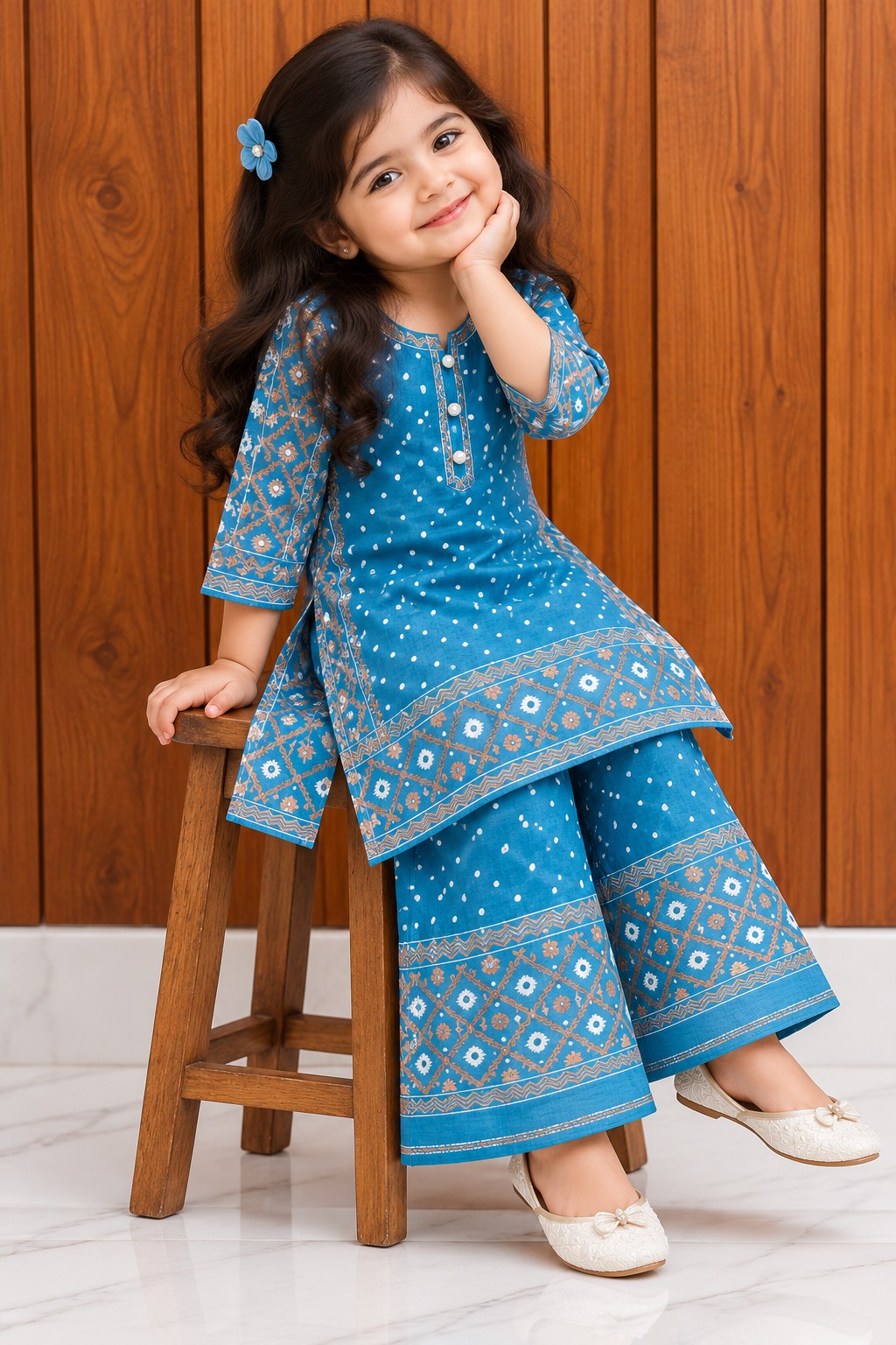 Jamdani Palazzo Set | Sky