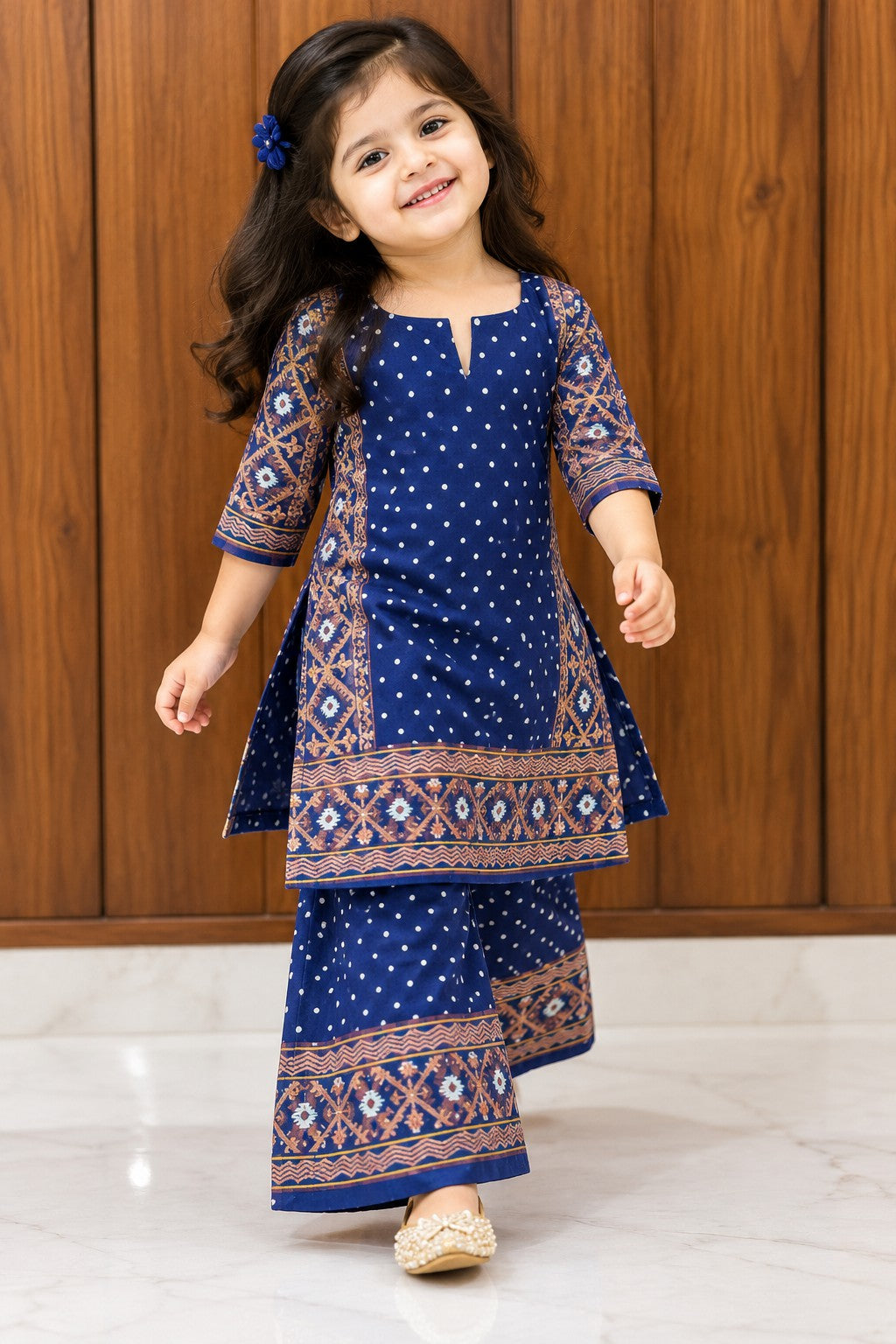 Jamdani Palazzo Set | Teal Blue