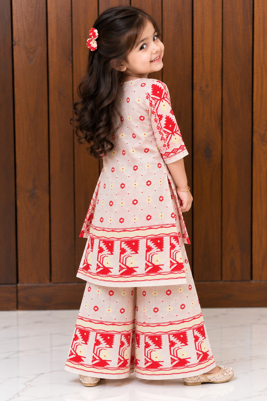 Jamdani Palazzo Set | White red
