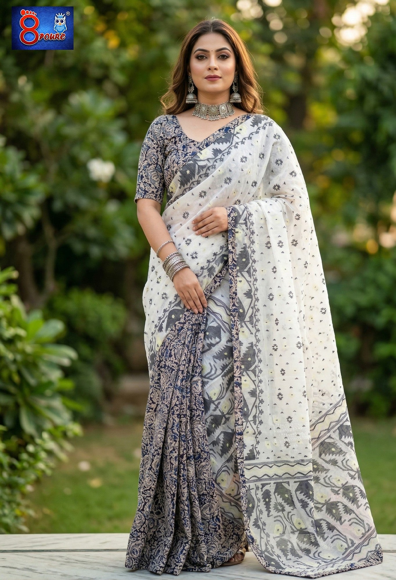 Designer Jamdani Kalamkari Saree