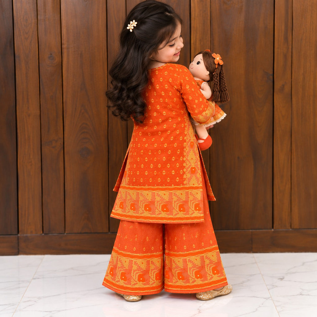 Jamdani Palazzo Set | Orange