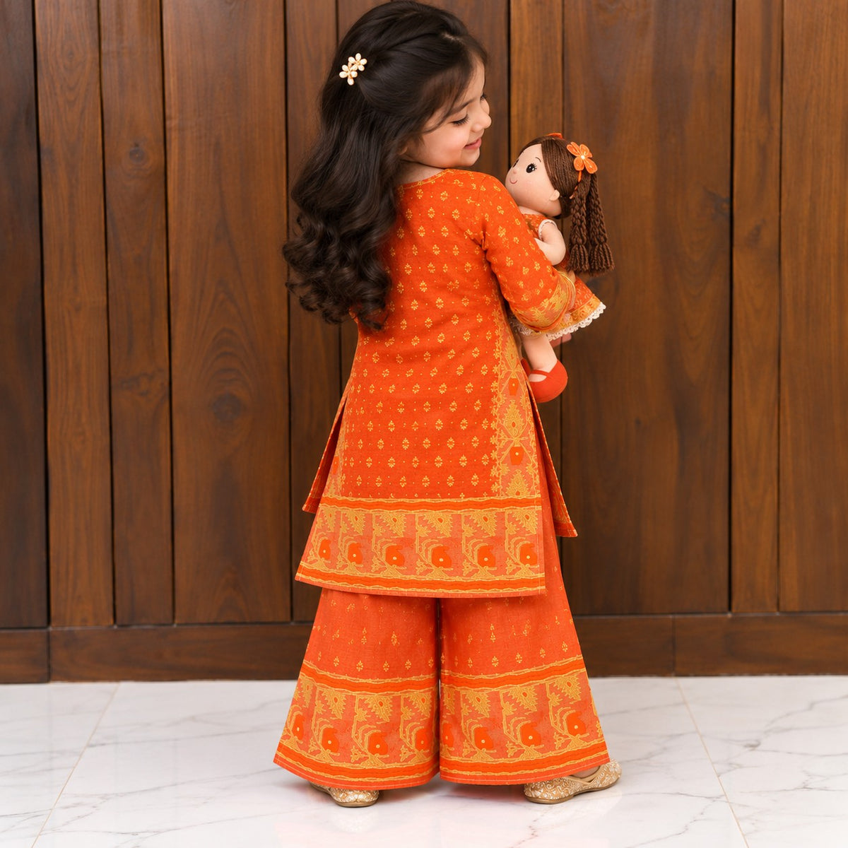 Jamdani Palazzo Set | Orange
