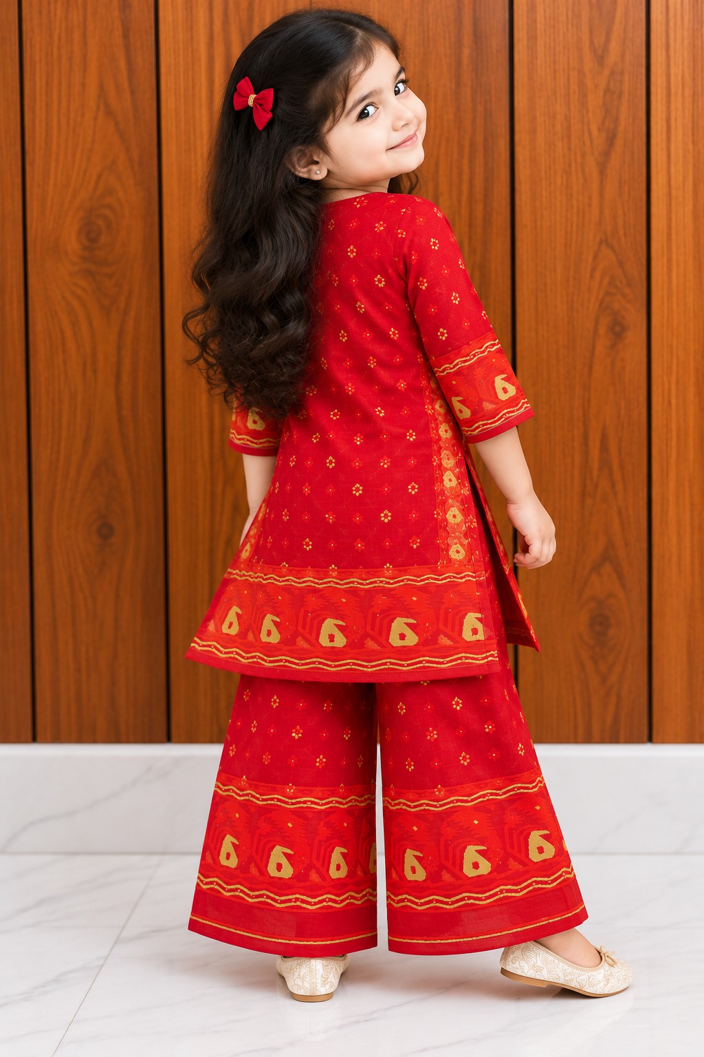 Jamdani Palazzo Set | Red