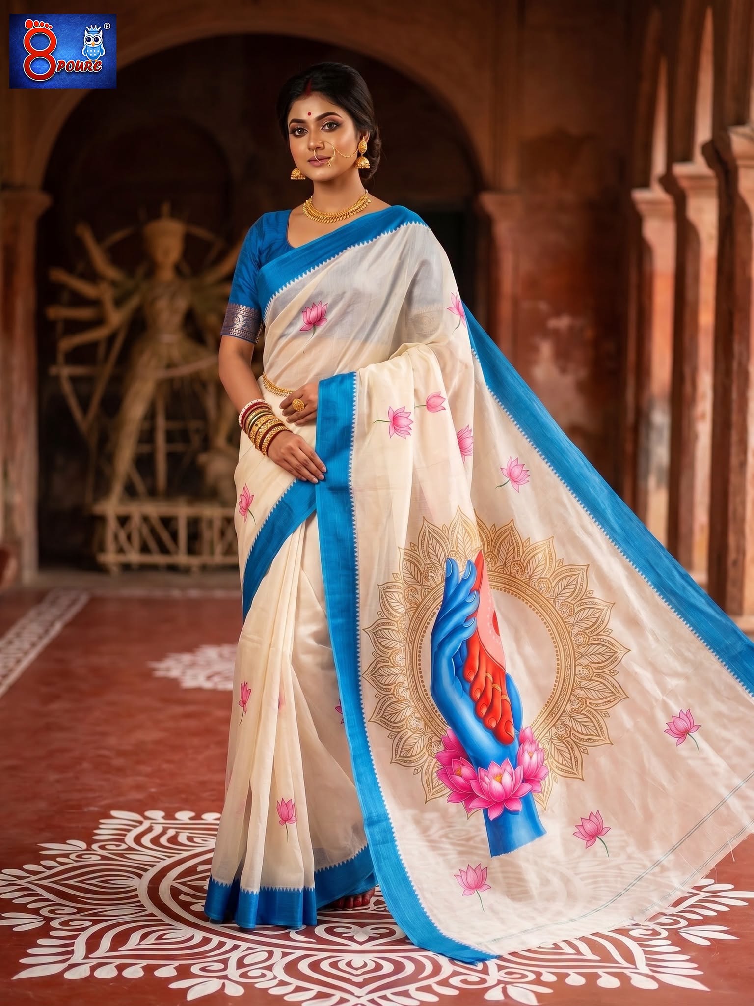 8Poure Durga Canvas Saree