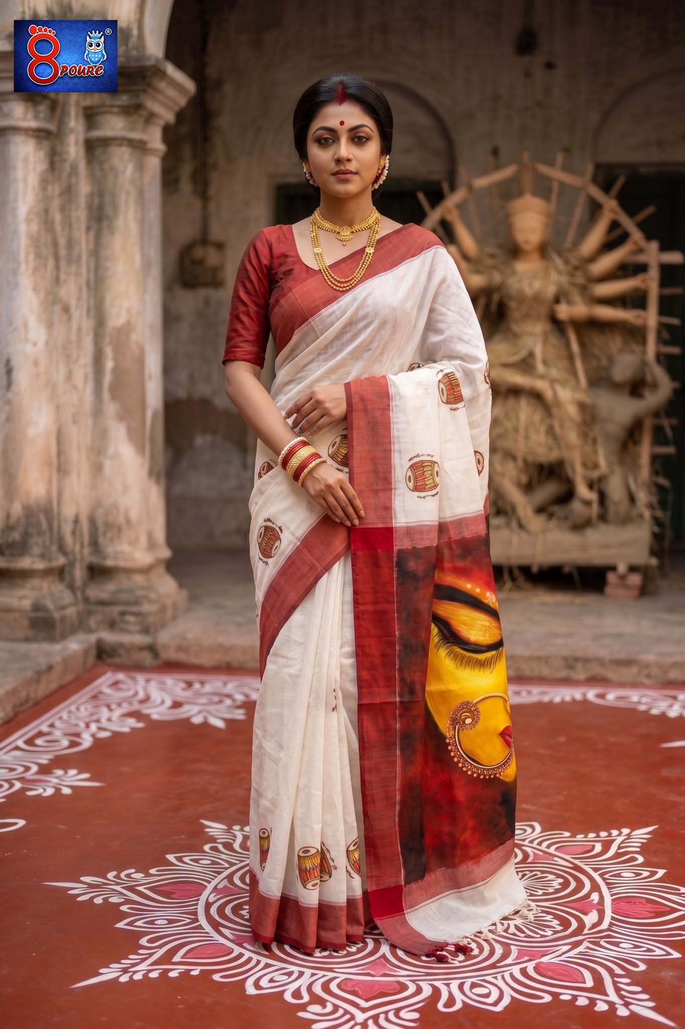 8Poure Durga Canvas Saree