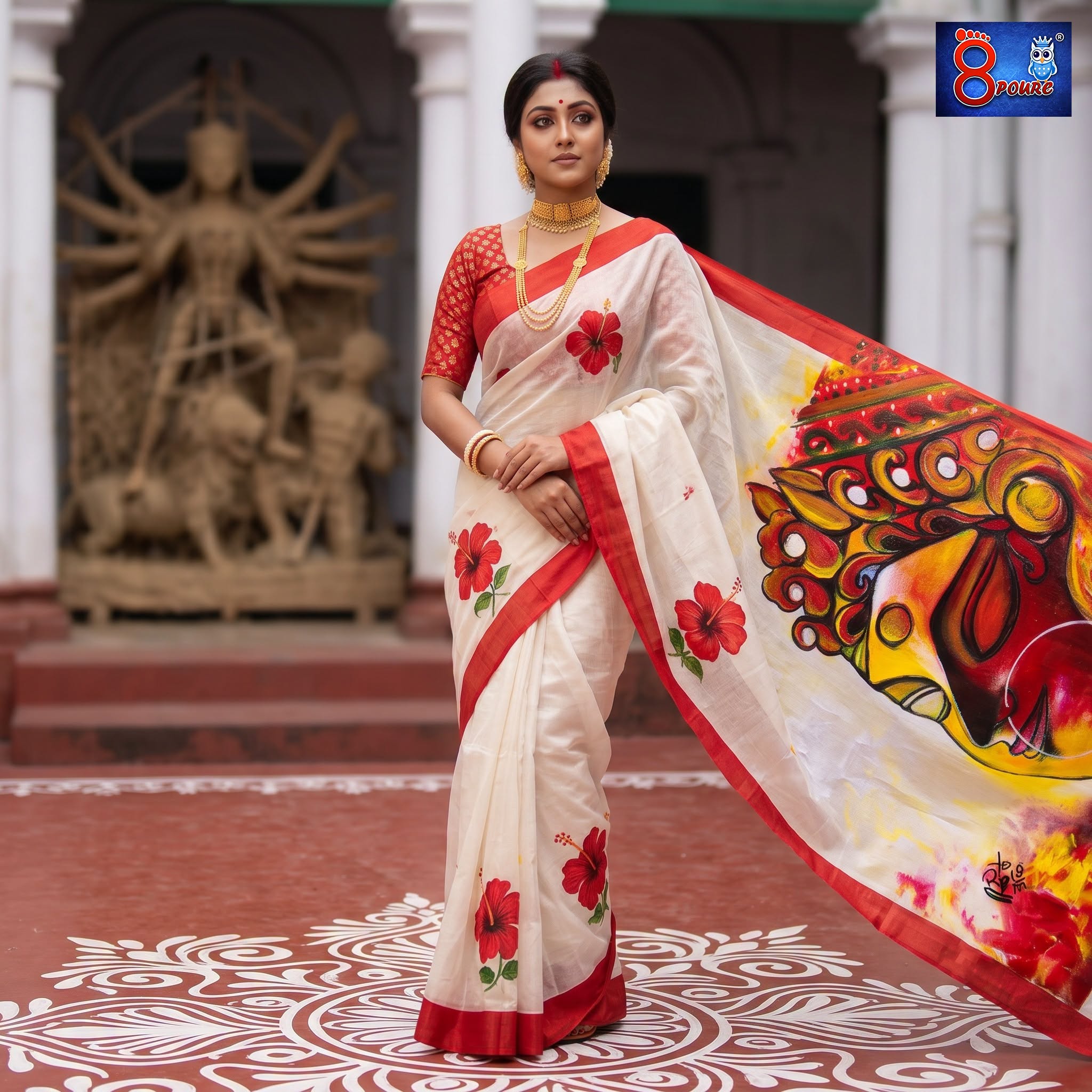 8Poure Durga Canvas Saree