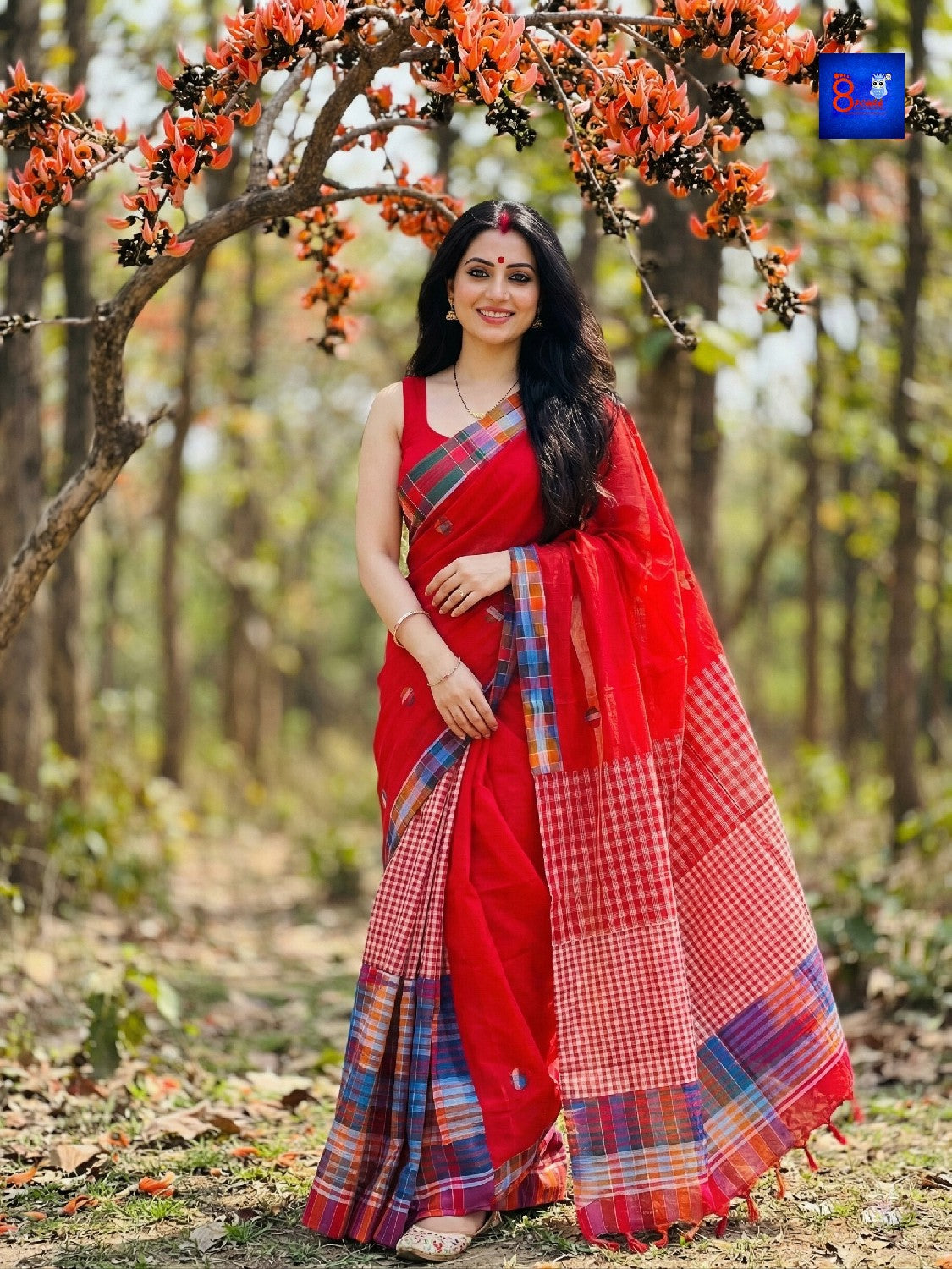 Pure Cotton Patli Pallu Gamcha Saree - Red