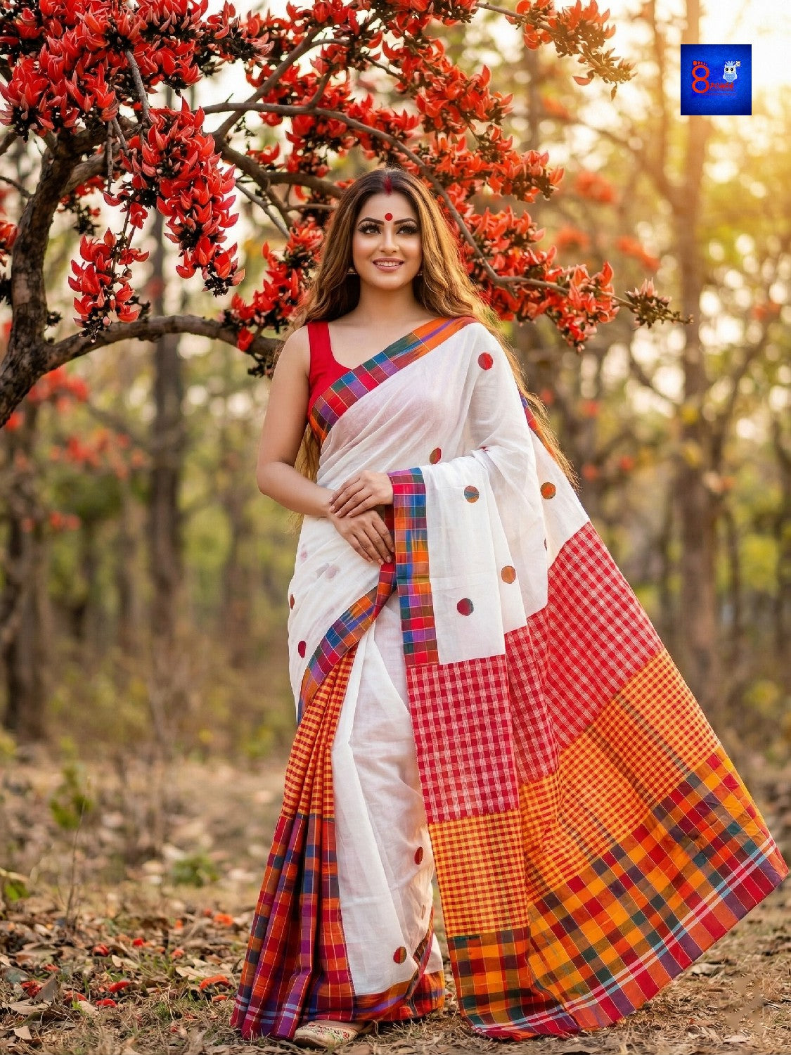 Pure Cotton Patli Pallu Gamcha Saree - White