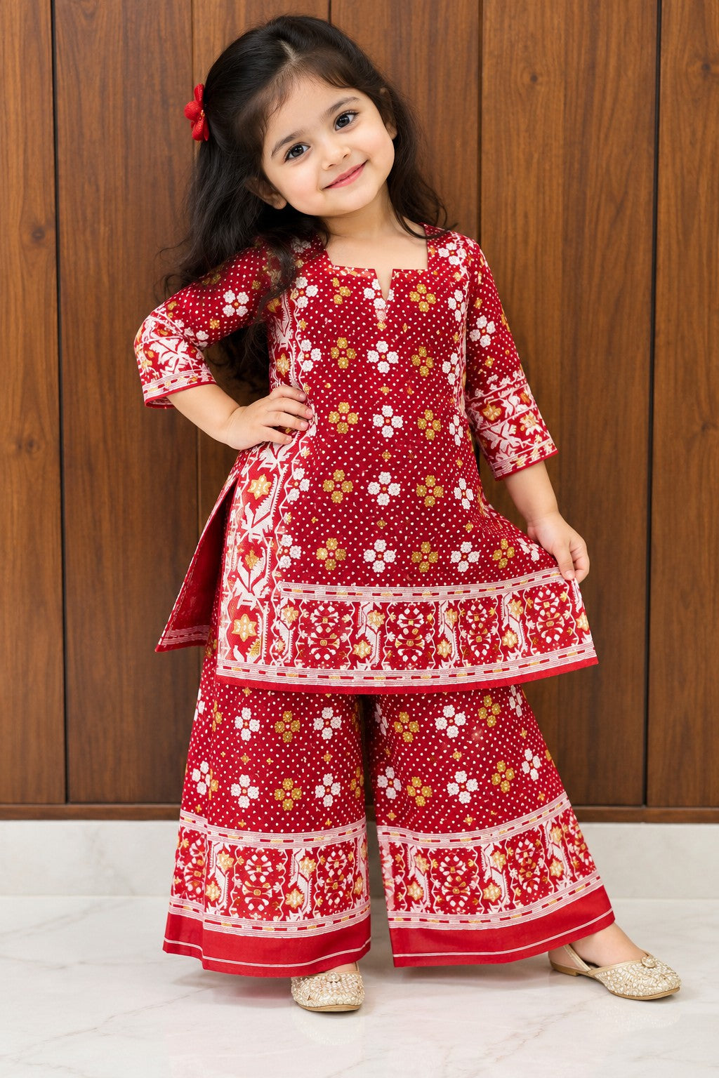 Jamdani Palazzo Set | Red