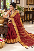 Fuliya Woven Khadi Saree - Maroon Golden Border