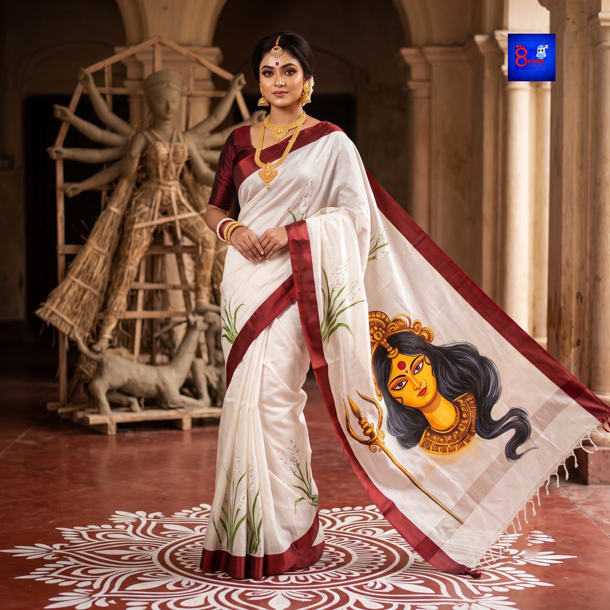 8Poure Durga Canvas Saree