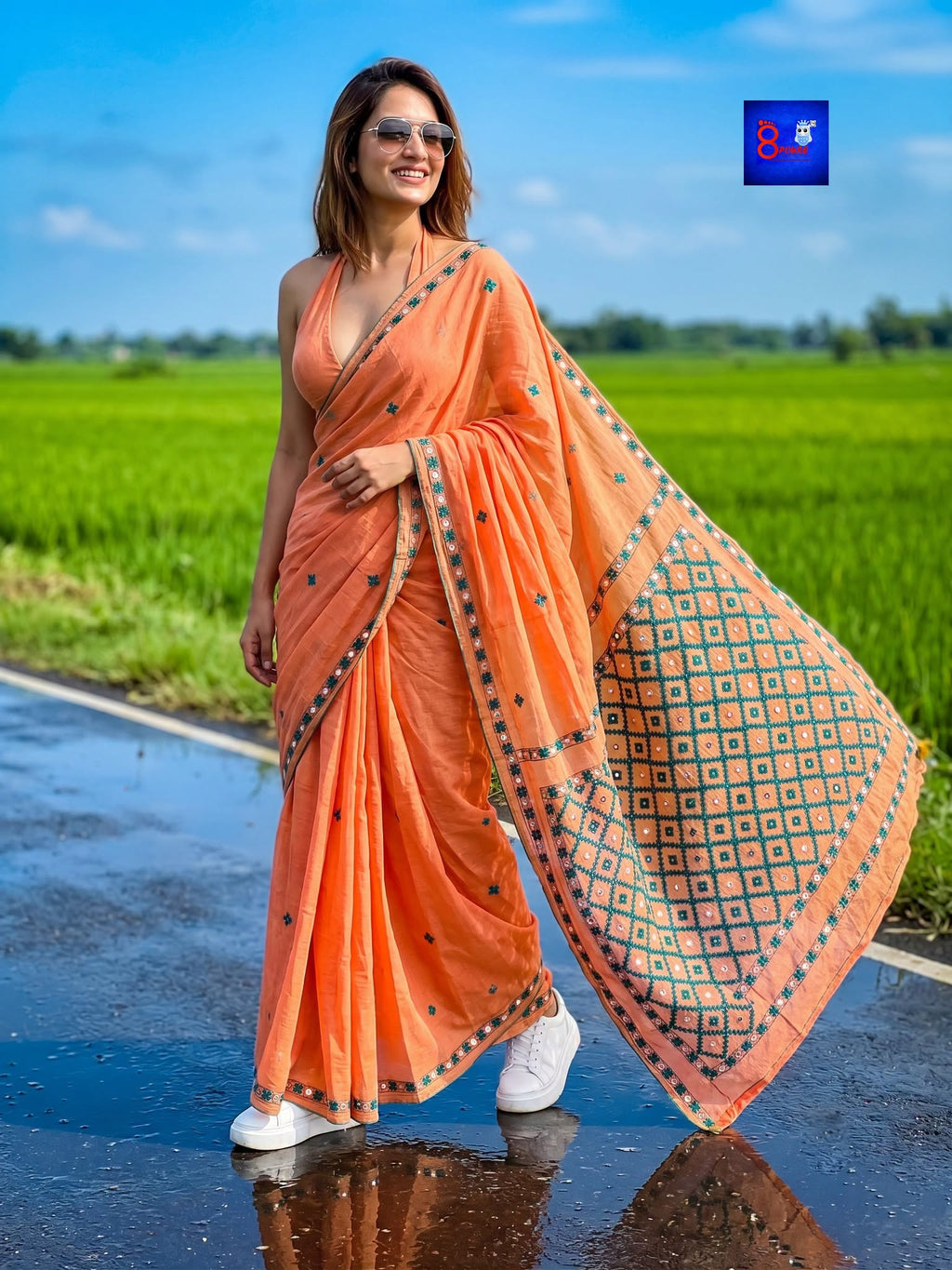 Pure Cotton Hand Kutch Embroidery Saree