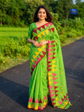 Pure Resham Cotton Applique Work Saree - Green