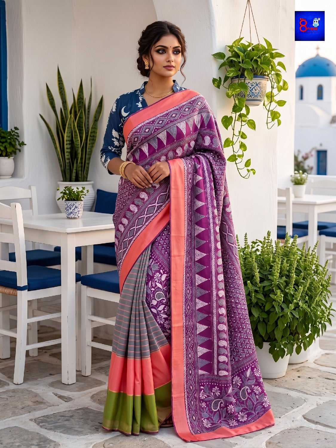 Threaded Fusion Silk Saree