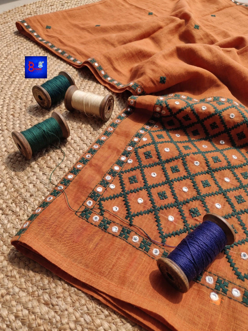 Pure Cotton Hand Kutch Embroidery Saree