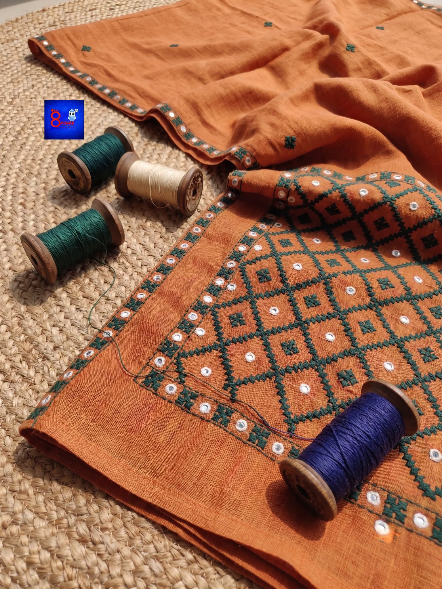 Pure Cotton Hand Kutch Embroidery Saree