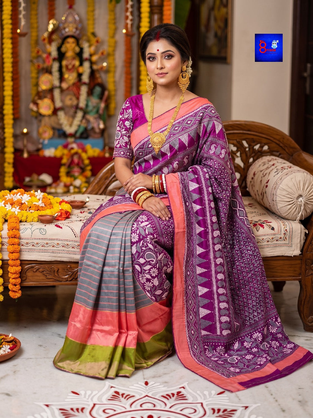 Threaded Fusion Silk Saree