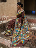 Blended Bangalore Silk Kantha Saree - Chocolate