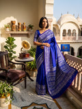Pure Bangalore Silk Kantha Stich Saree - Royal Blue & Purple Dual