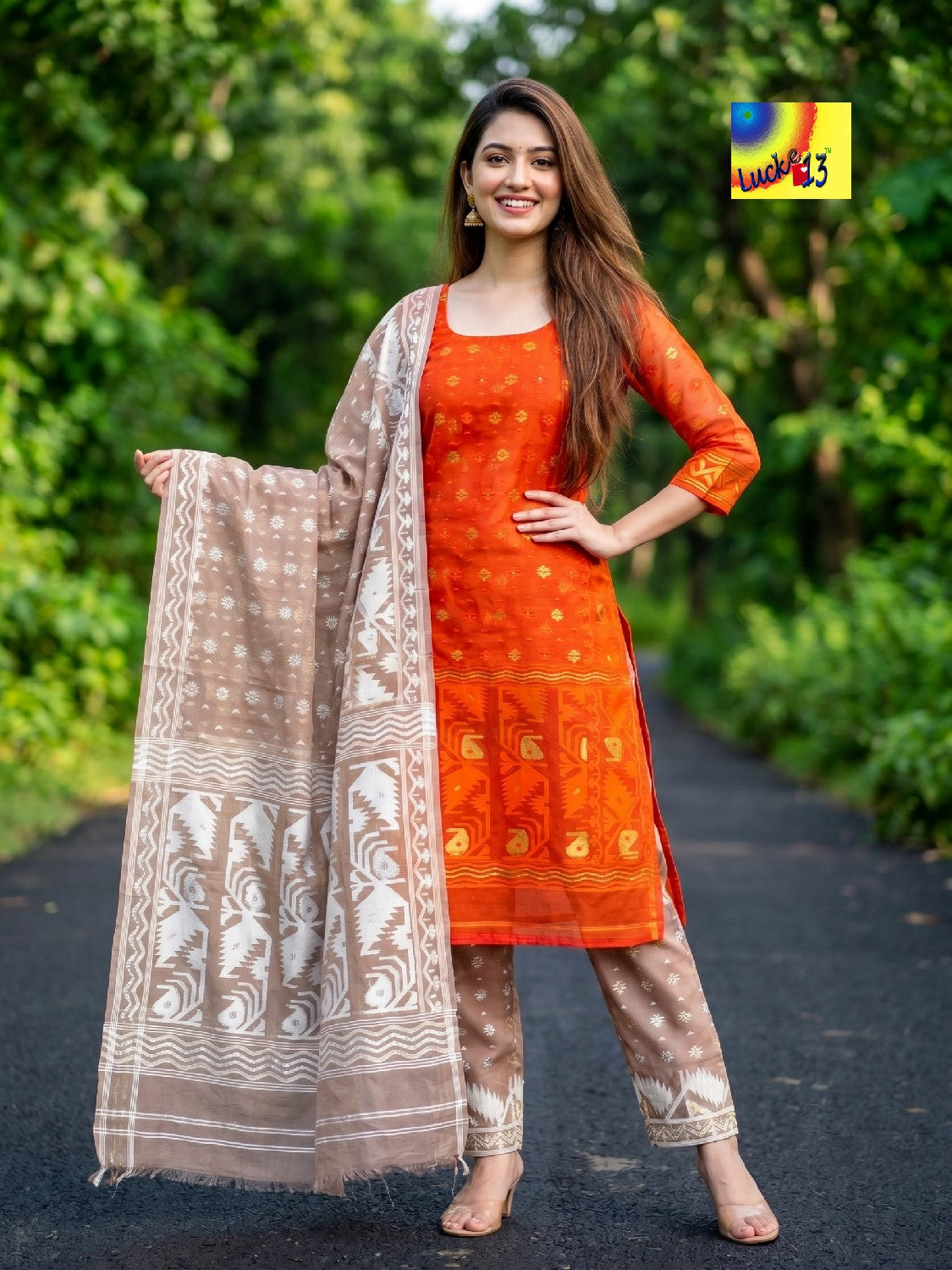 Handloom Jamdani Kurti, Dupatta & Pant Set