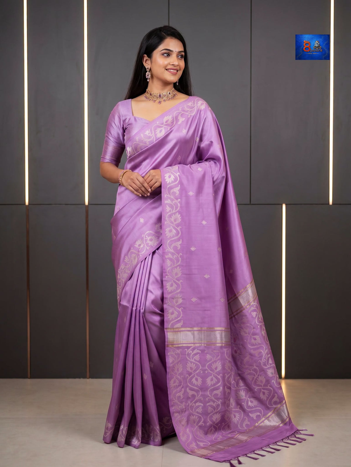 Modal Silk Jamdani Saree - Lavender