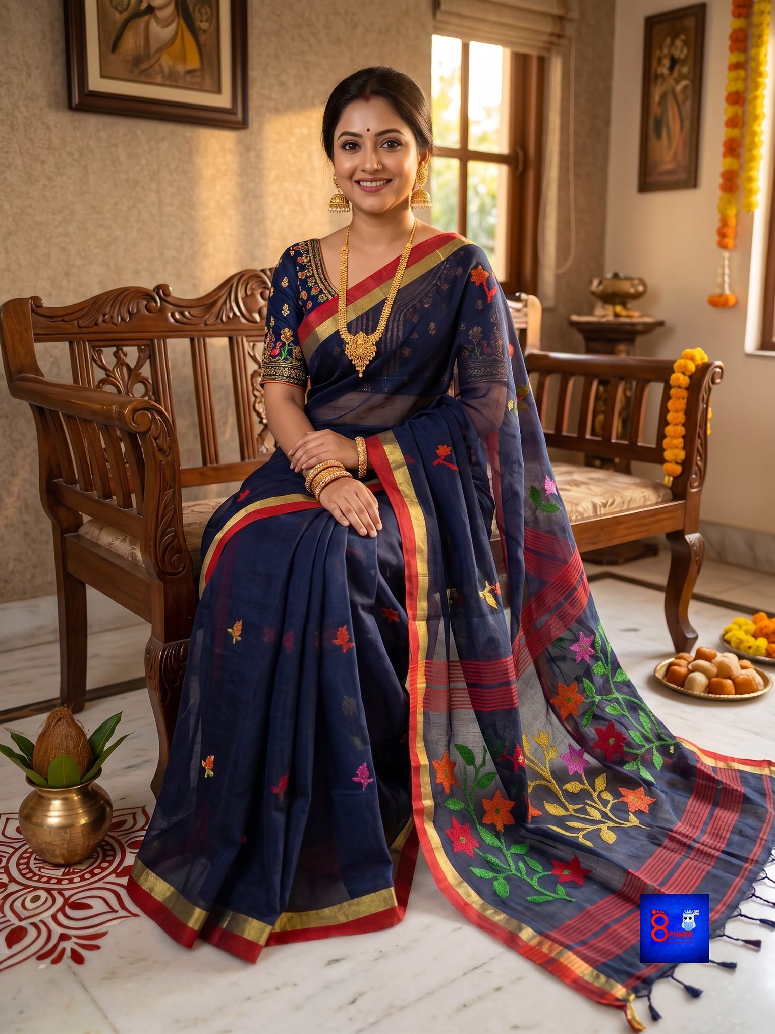 Pure Handwoven Linen Jamdani Saree
