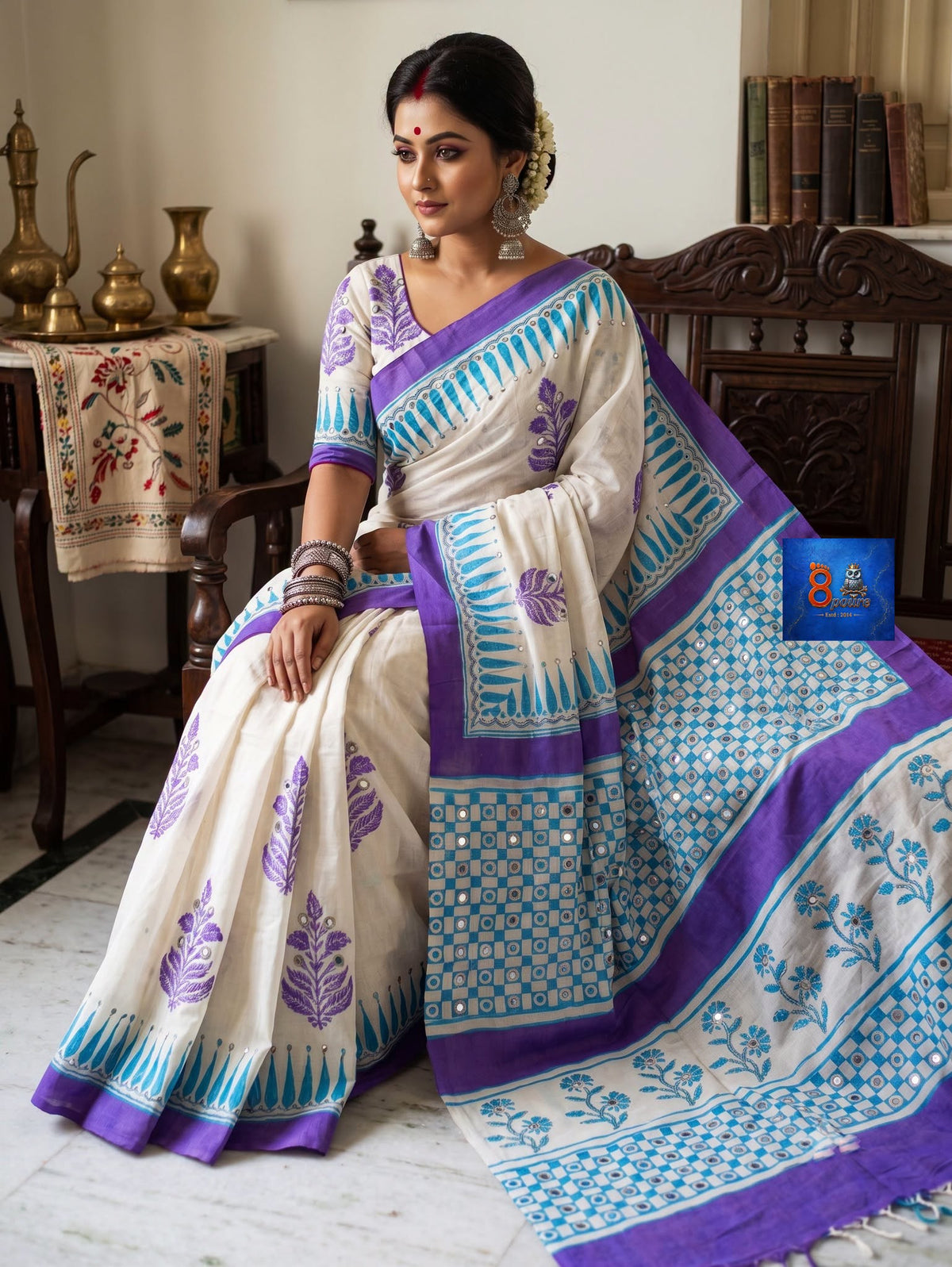 Lavender Blue Cotton Glittering Canvas Saree