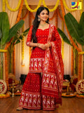 Jamdani Sharara 3-Piece Set - Red White Golden Zari