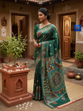 Blended Bangalore Silk Kantha Saree - Leaf Green