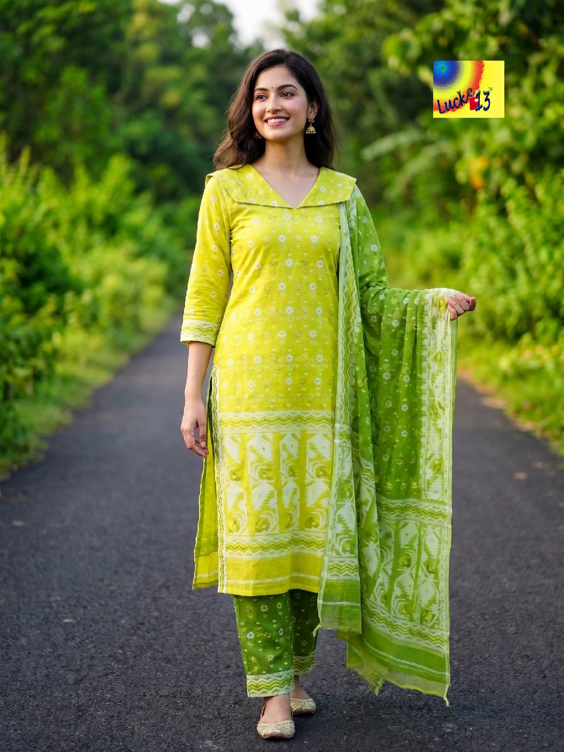 Handloom Jamdani Kurti, Dupatta & Pant Set