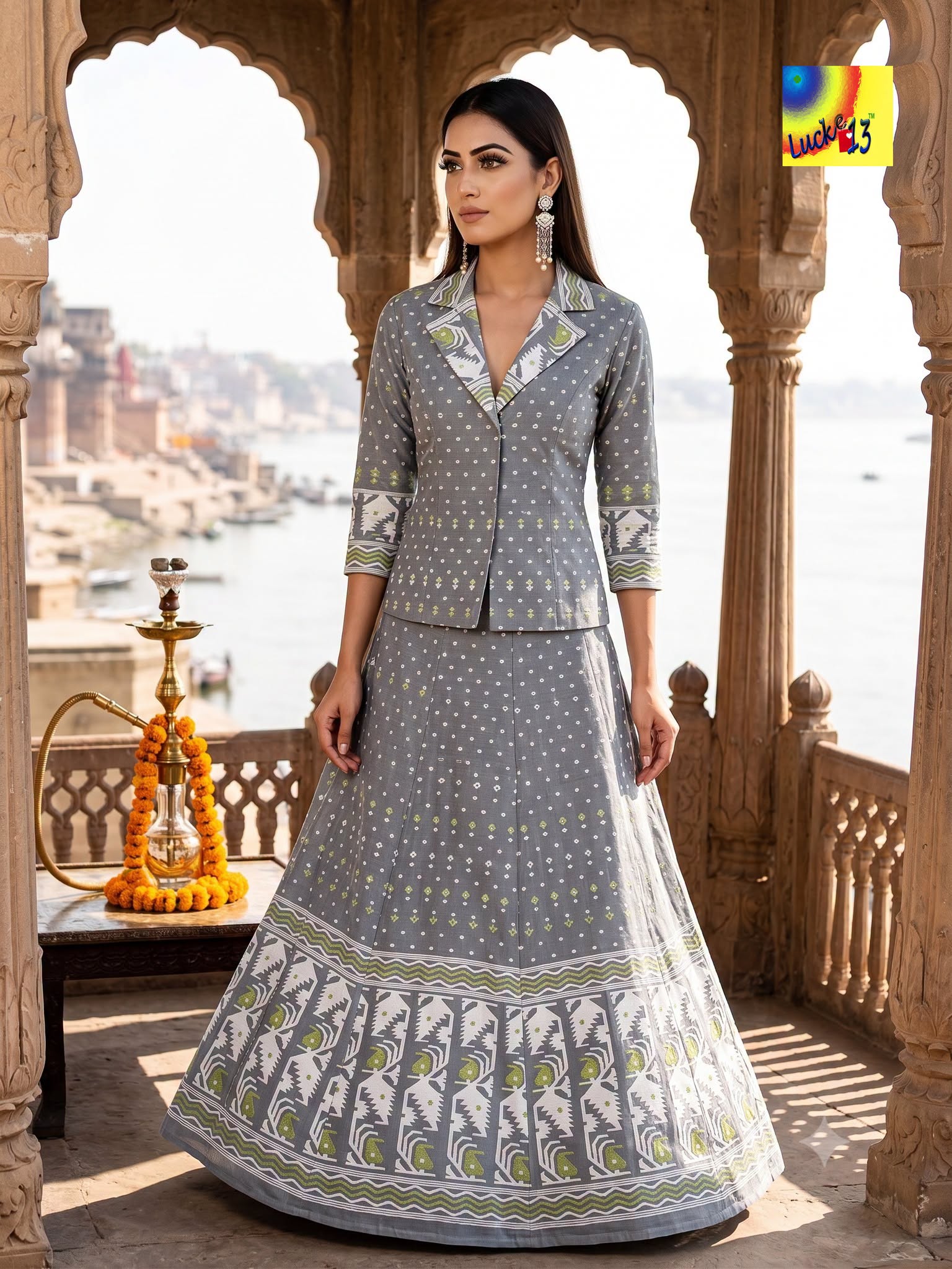 Jamdani Skirt and Blazer Style Top