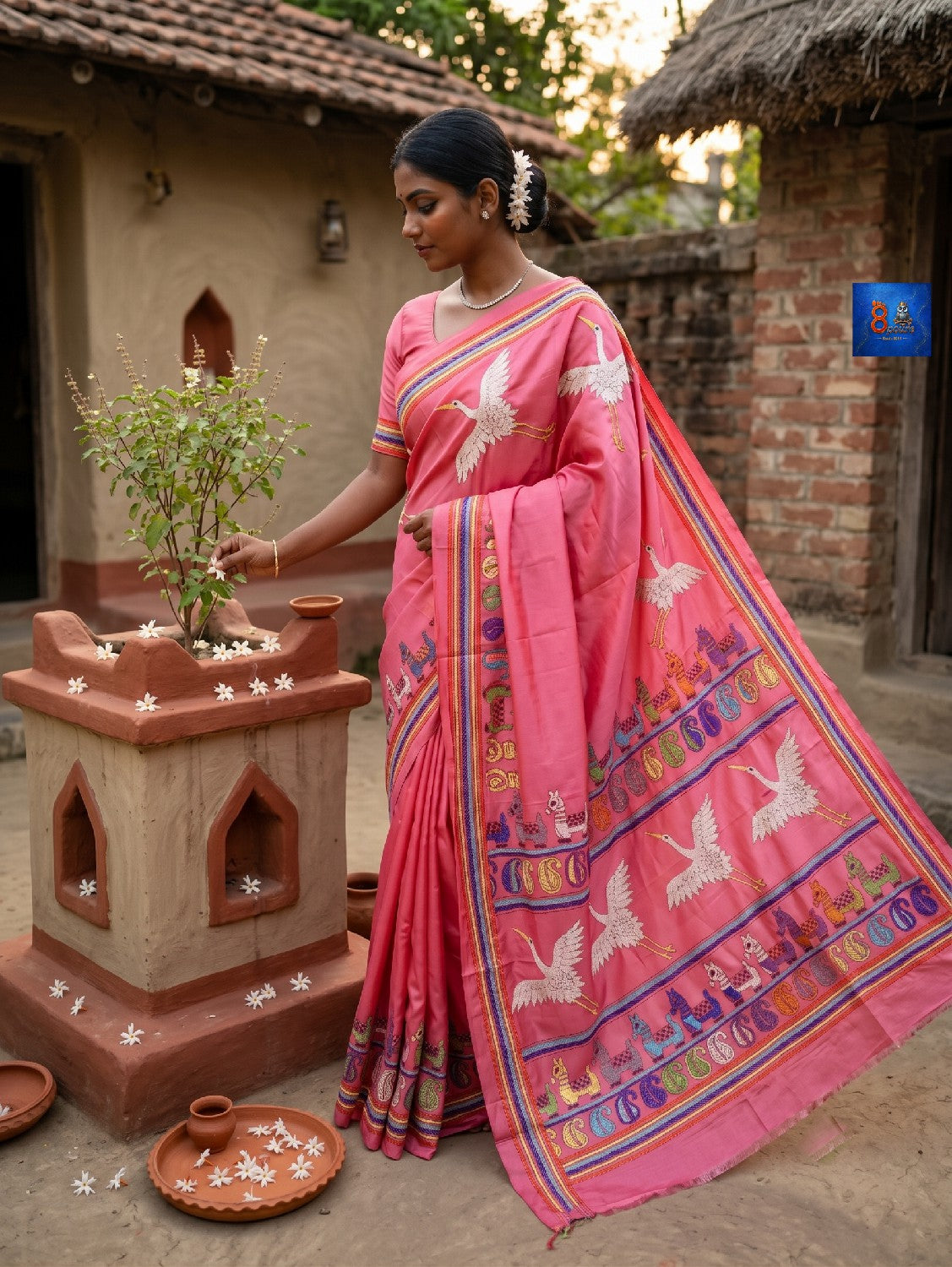 Blended Bangalore Silk Kantha Saree - Blush Pink