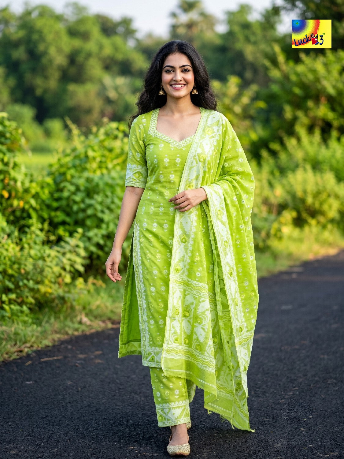 Handloom Jamdani Kurti, Dupatta & Pant Set