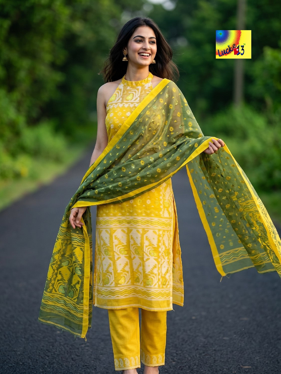 Handloom Jamdani Kurti, Dupatta & Pant Set